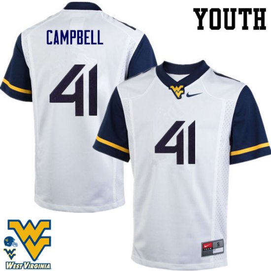 Youth West Virginia Mountaineers NCAA #41 Jonah Campbell White Authentic Nike Stitched College Football Jersey WQ15E13PV